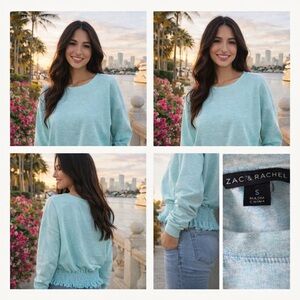 Zac & Rachel Aqua Smocked Waist Top | Size S | Soft Lightweight Pullover